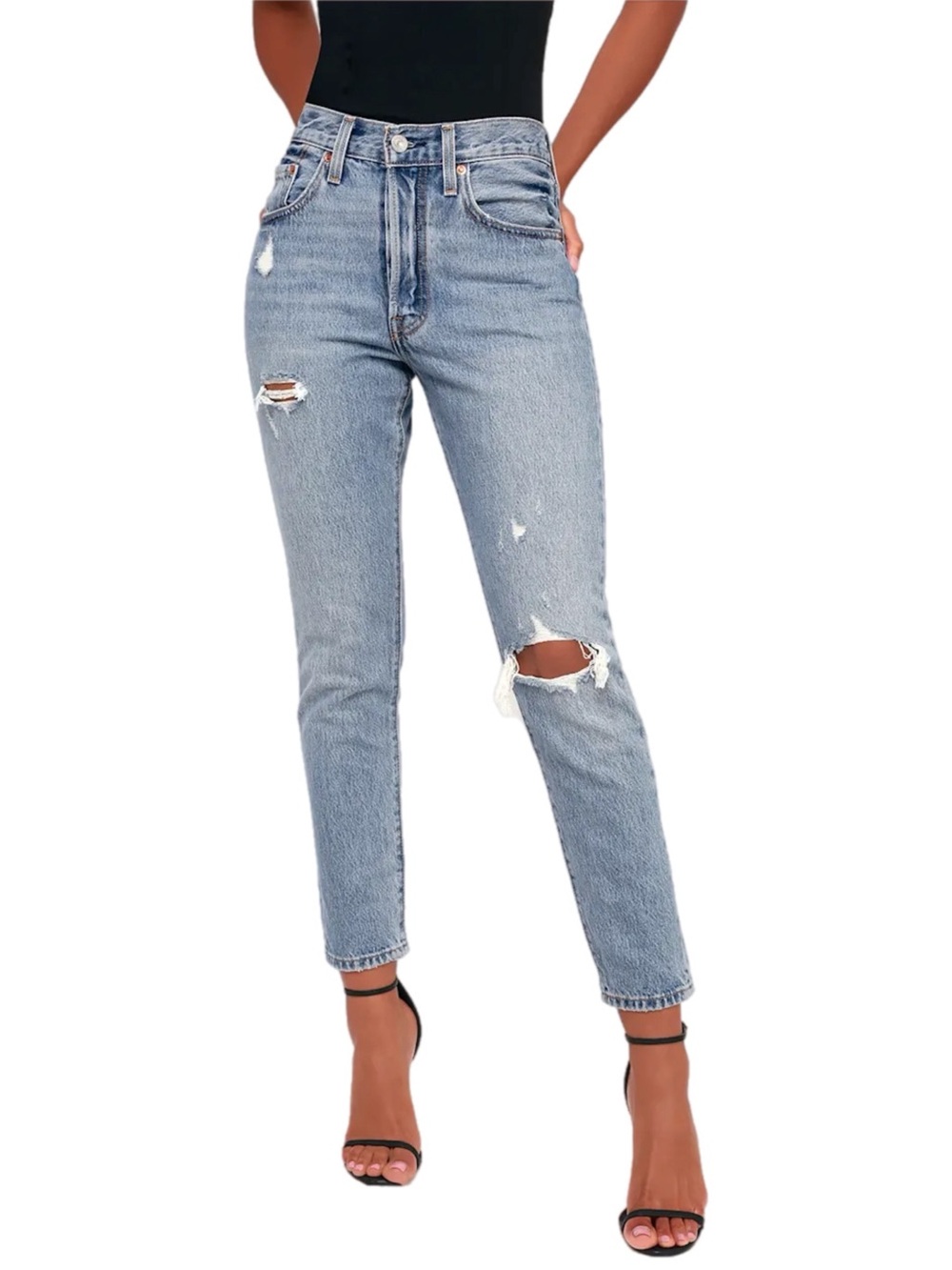 Levi’s 501 Skinny Distressed High Rise Button Fly Tapered Leg Jeans